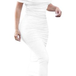 White Ruched Off The shoulder dress