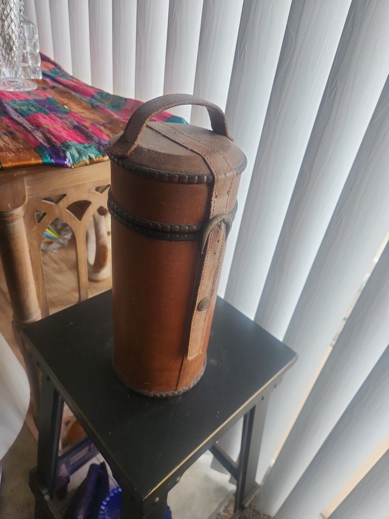 Vintage Bottle Holder - Leather and Wood