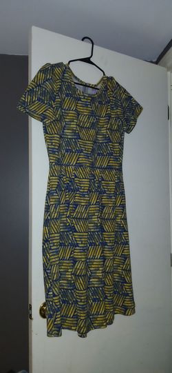 Lularoe amelia yellow and gray dress size large