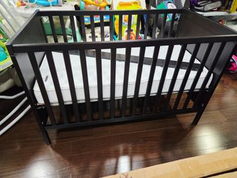 Black-Brown Crib With Toddler Bed Convertion Kit And Mattress Included