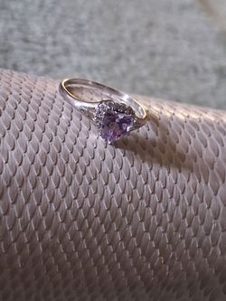 Silver Ring with Purple Heart Stone