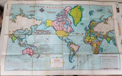 Vintage large 1960s large fold out McNally "Cosmopolitan" World Map wall poster in the Mercator projection.
Projection: It utilizes the Mercator proje