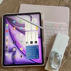 iPad Air 13” (M2 chip / 2024 / purple color) 128GB with pink keyboard case and stylus pen