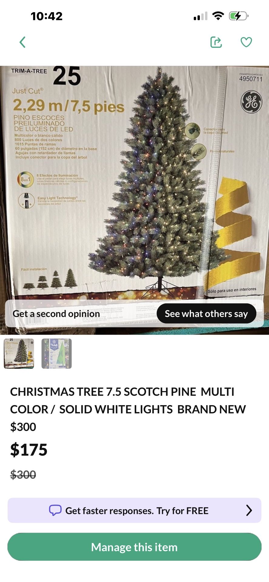 BRAND NEW GE 7 1/2 BEAUTIFUL CHRISTMAS TREE.. $175