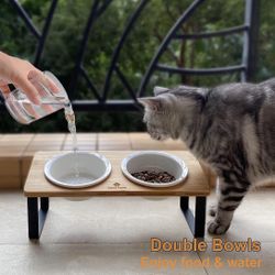 Ceramic Elevated Cat Bowls, Raised Puppy Dishes for Food and Water