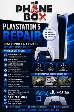 PlayStation 5 repairs, cleaning and all kind repairs  will be done at Phone Box Store