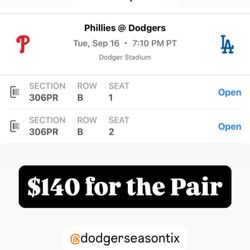 9/16/25 Dodger Game Tickets 