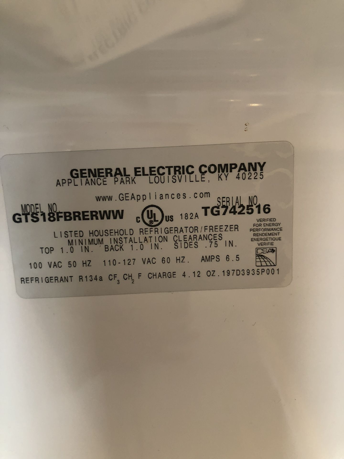 Ge 2024 model gts18fbrerww