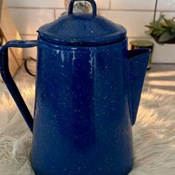 Vintage Enamelware Blue and White Speckled Coffee Pot