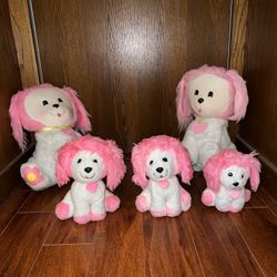 5 Poochie Stuffed Animal Dogs Pink And White