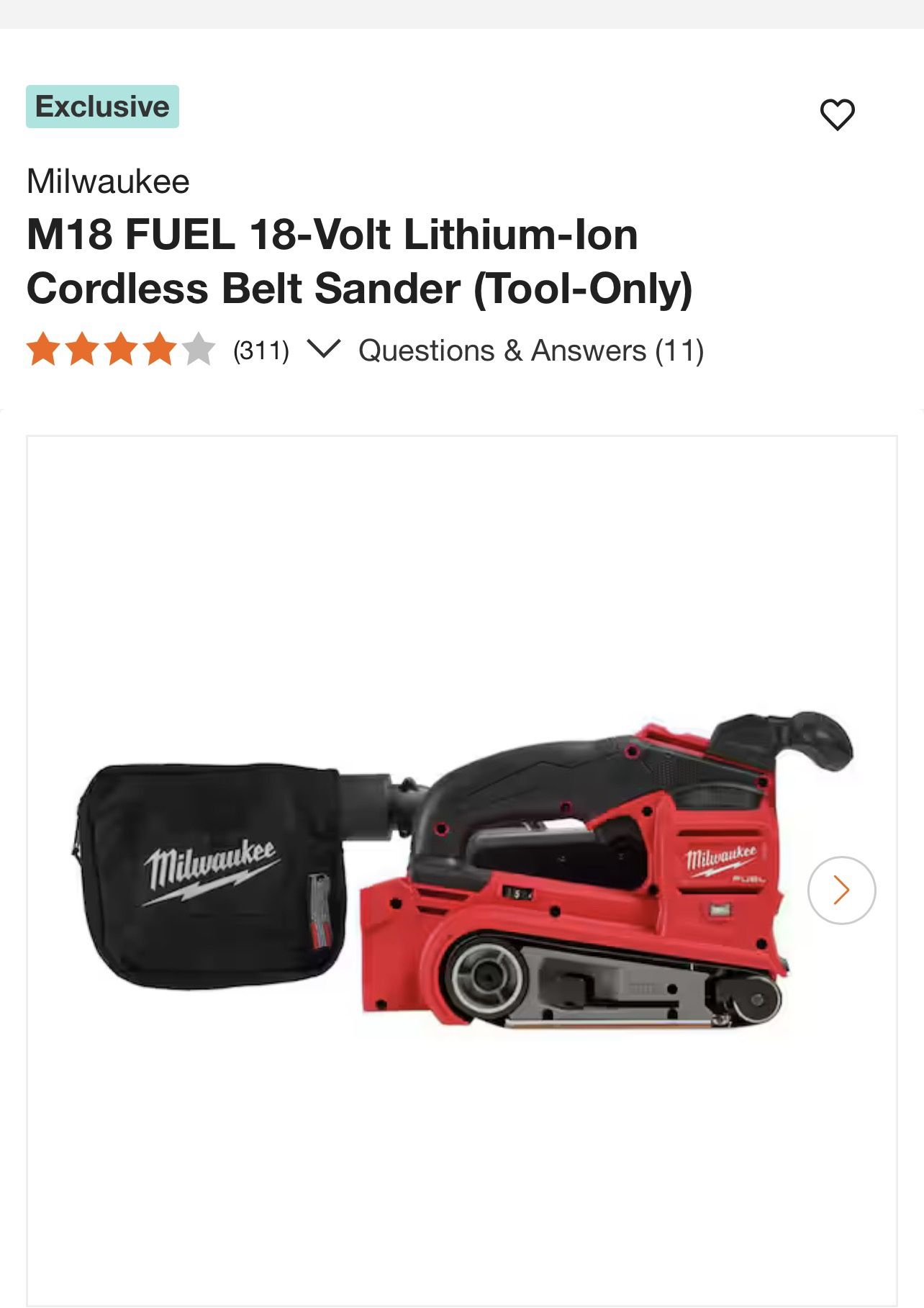 MilwaukeeM18 FUEL 18-Volt Lithium-Ion Cordless Belt Sander (Tool-Only)