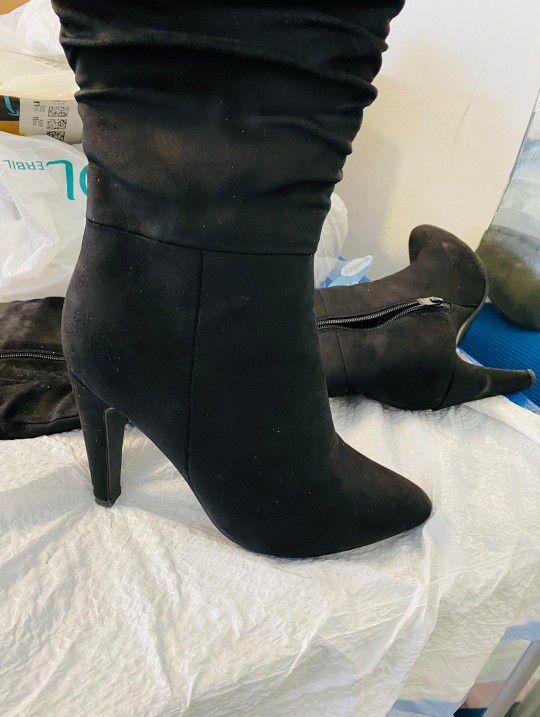 Black Suede Boots - Size 8