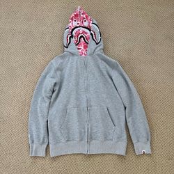 BAPE Shark Full-Zip Hoodie Gray Pink Camo