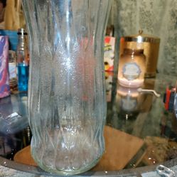9 1/2 Inch Vintage VFS clear Glass Textured Vase 