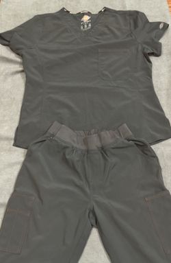 Woman, dickies medical scrubs