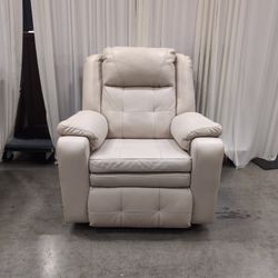 Plush Beige Leather Recliner