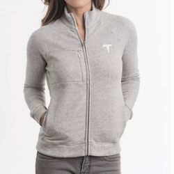 Women’s Tesla Jacket Light Grey, Full Zip Sweatshirt, Size Small, Organic Cotton
