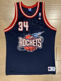 Champion Retro Houston Rockets Hakeem Olajuwon 34 Used Jersey Men’s Size 48