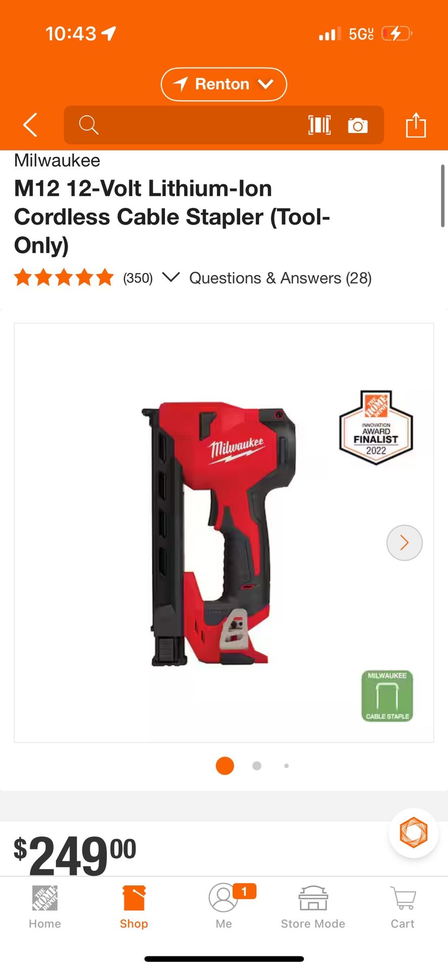 Milwaukee M12 12-Volt Lithium-Ion Cordless Cable Stapler (Tool-Only)