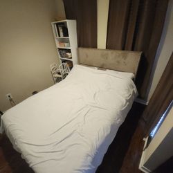 Queen bed with frame and headboard and storage