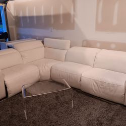 White Genuine Leather Reclining Sectional