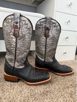 Tanner Mark Handmade Leather Cowgirl Boots – Size 6.5 – Black & Silver Western Boots