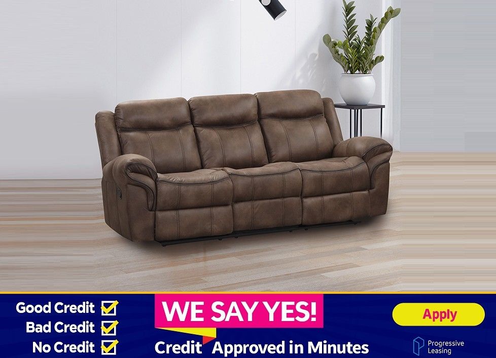 FINANCE TODAY! Brown Leatherette Contrast Welt Couch Sofa Manual Recliner