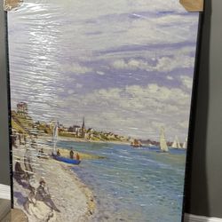 Framed Canvas Wall Art – Coastal Harbor Scene