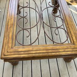 Wood And Metal Coffee Table With Glass 