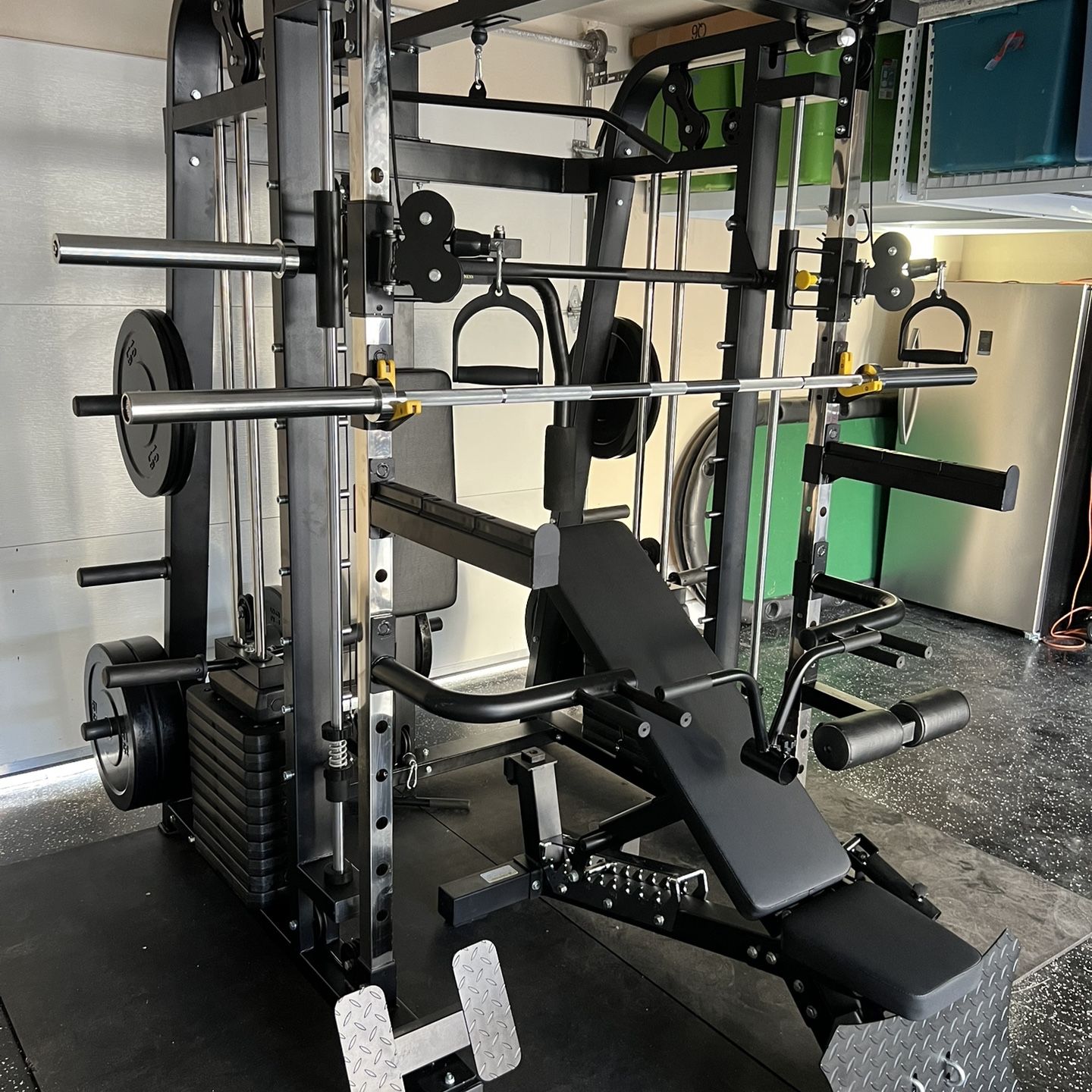 Smith Machine 300 | Adjustable Bench | 245lb Cast Iron Olympic Weights | 7ft Olympic Bar | Fitness | Gym Equipment | FREE DELIVERY 🚚 