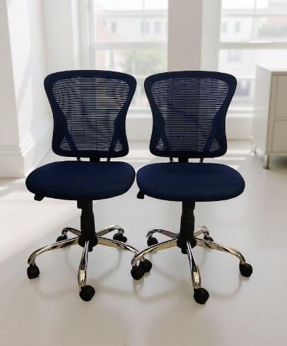 Navy Blue Mesh Mid-Back Armless Office Chairs (Brenton Studio) [Set of 2]
