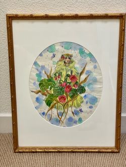 Original Heidi Ludwig Watercolor Painting "Nouveau Fairy" – Custom Framed Fine Art