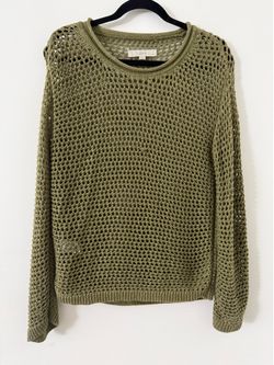 LOFT Petites Olive Green Mesh Knit Sweater XXSP