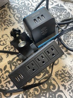 RapidX Desk Clamp Power Strip with USB and Wireless Charging