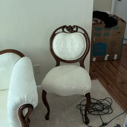 Antique Victorian Chair and Armchair Ivory Medallion Back