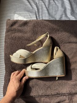 Versilia Gold Wedge Sandals – Leather Upper – Made in Colombia – Size 38 (US 7.5–8)