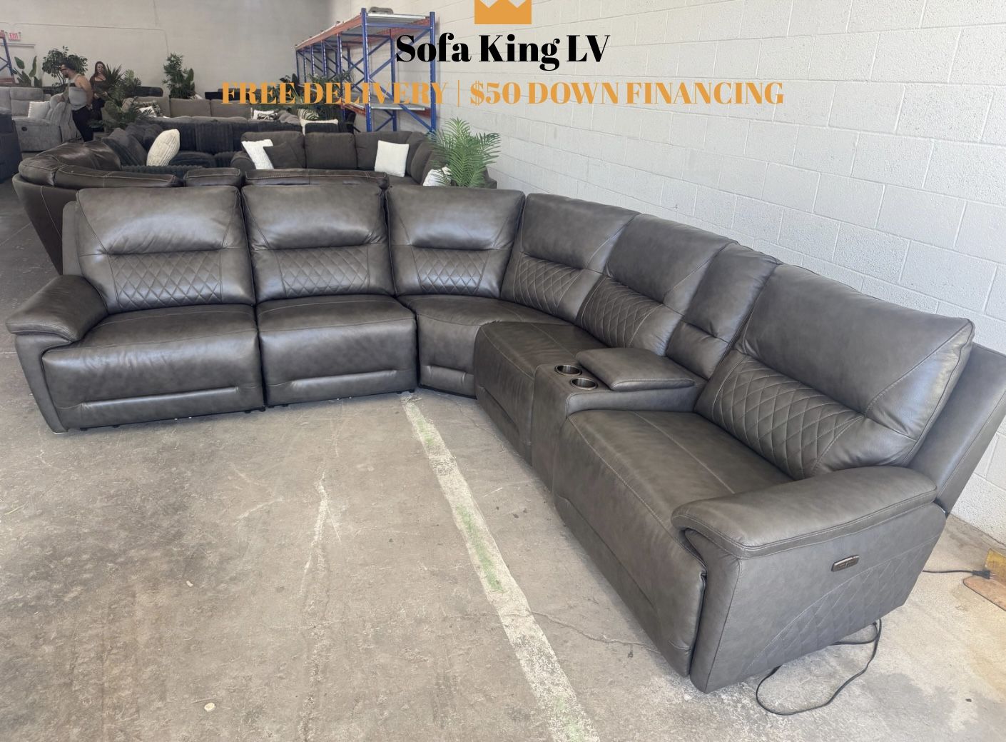 Free Delivery* Like New Gray Genuine Leather Sectional Sofa with Recliners!