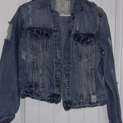 Angel Kiss “Here Is Trouble” Light Wash Distressed Rocker $5 Size Large