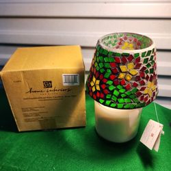 NEW VINTAGE Home Interior Christmas Candle Cover Topper Shade Stained Glass