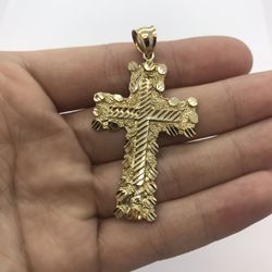 Solid Gold Nugget Style Cross 10K