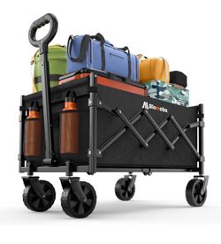 Folding Wagon Cart with Wheels, 220lbs Utility Wagon Cart, Black