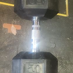 50 Lb Rubber Hex Dumbbell