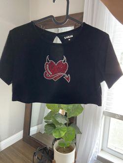 Black Rhinestone Cropped Tee