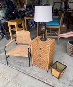 4-Piece Woven Rattan & Wicker Bedroom Set – Dresser, Chair, Lamp & Bin Furniture