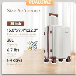 RUAUSINE White Carry-On Suitcase