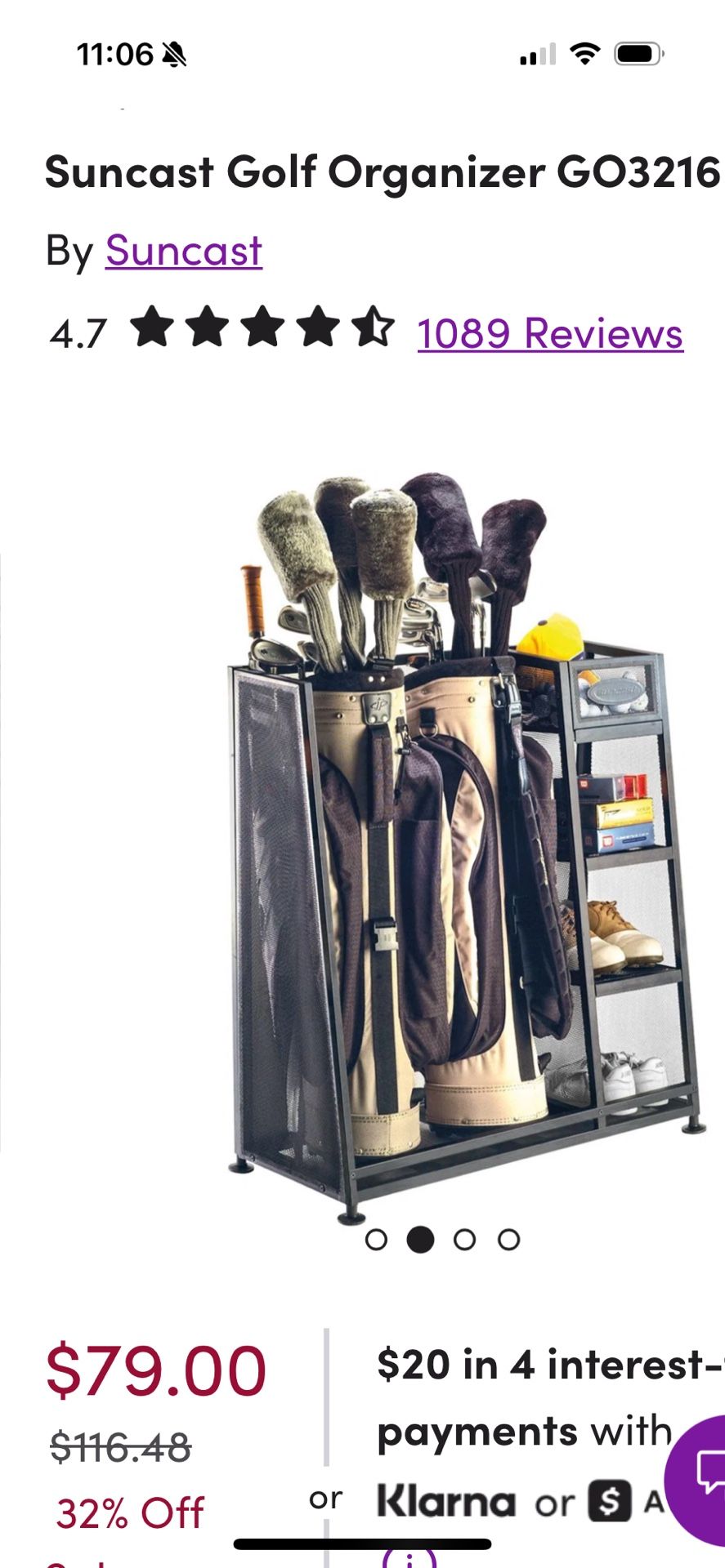 Suncast garage Storage Sports Equipment Golf Bags