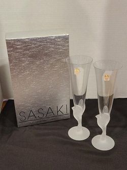 Sasaki Crystal Flute Stemware Champagne Wedding Toast Dove Wings A2923-14-2
