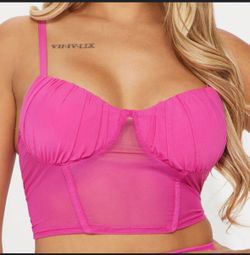 Fashion Q Bright Pink Transparent Corset Crop Top - Size L