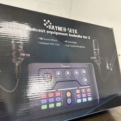 Podcast Equipment Bundle for 2, DJ Mixer with 3.5mm Diaphragm Condenser Microphone for Live Streaming, Podcast Recording,Gaming, Youtube, TikTok, PC, 