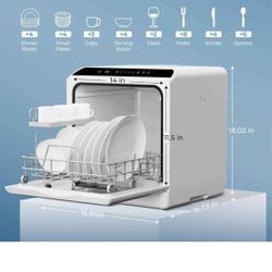 Compact Dishwasher, Accessories, And Powdered Dishwasher Detergent 